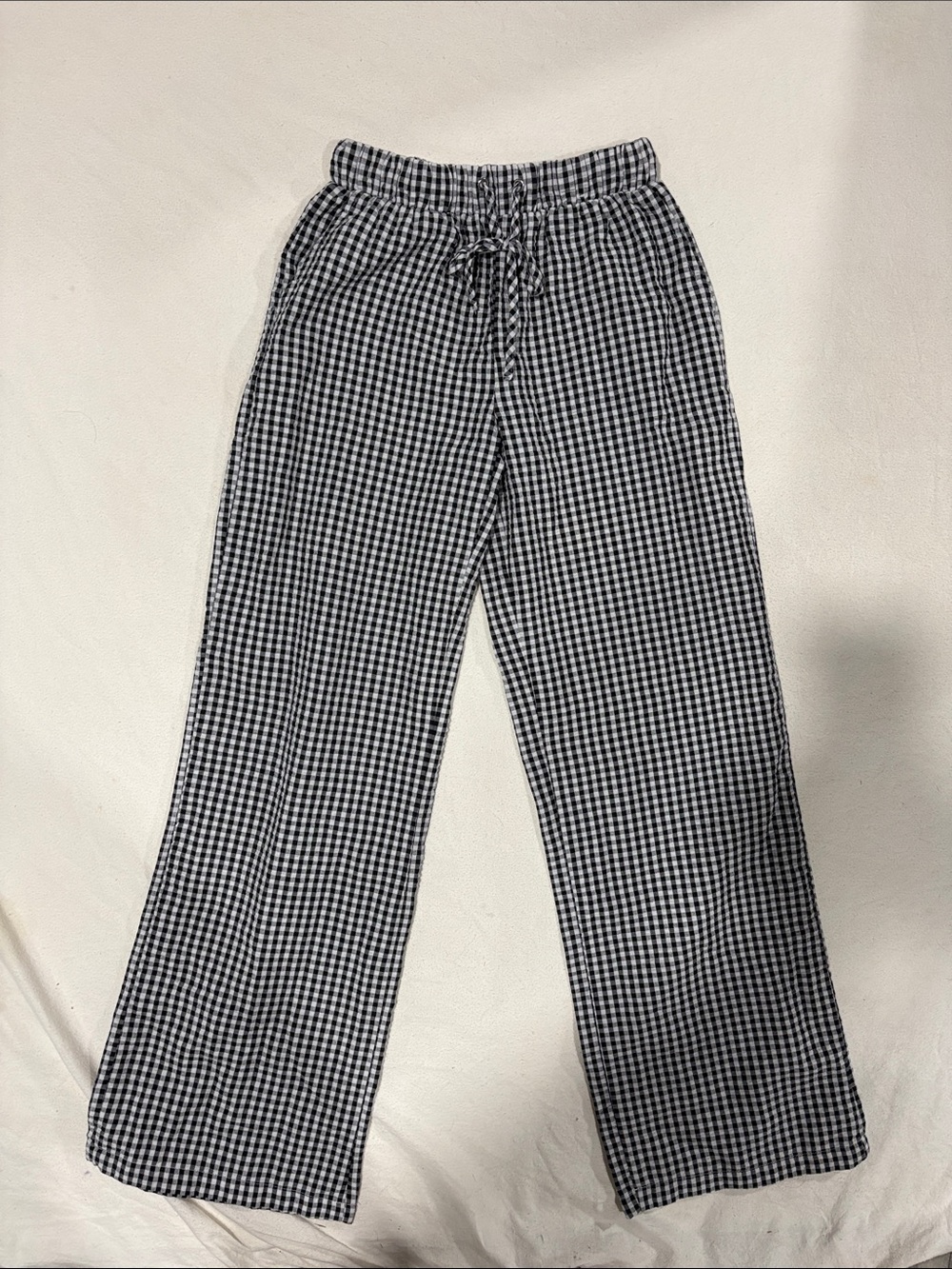 New Love Black White Gingham Waffle Knit Wide Leg Lounge Pants - Size XS